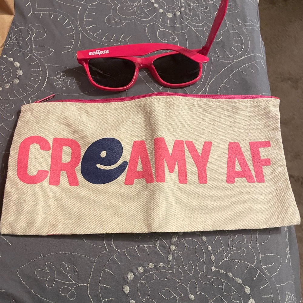 hot Pink Sunglasses Creamy Pouch make up bag 80’s glasses summer beach travel